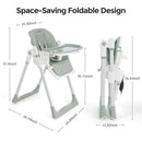 3-in-1 Foldable High Chair for Babies & Toddlers – Adjustable Height, Reclining Seat, 5-Point Safety Harness, Removable Tray, Lockable Wheels, Washable Cushion – Portable & Easy Clean, Green by TinyTreasures Baby Boutique