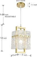 IKK Gold Crystal Pendant Light for Kitchen Island, Luxury Water Ripple Glass Chandelier Lights Fixture, Modern Elegant Adjustable Pendant Lighting for Dining Room Bedroom, E12 Bulb, L6.5'' x H11.8'' by CozyNest Decor