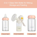 COMI Wide Neck Glass Breastmilk Collection n Storage Bottle, 4 Packs, 6oz with Screw Ring Sealing Disk; Re-markable Sealing Disc. BPA Free, Fits Breast Pumps & Nipples (4 Pink Lids) by TinyTreasures Baby Boutique