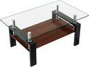 Tempered Glass Coffee Table Rectangle Living Room Center Table, with 39" Clear Top and Brown MDF Layer Black Metal Leg, for Small Space Apartment, Transparent+Brown by CozyNest Decor