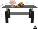 Black Glass Coffee Table for Living Room, Mordern Rectangle Tempered Glass Sofa Center Tables with Black Metal Leg for Home Office by CozyNest Decor