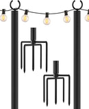 LAND·VOI Metal String Light Poles for Outside Hanging - Backyard, Garden, Patio, 4 Pack Lighting Stand with Adjustable Height for Outdoor Parties, Wedding, Extra-Long 5-Prong Claws, (9.6FT) FLP04B by GreenHaven Gardens