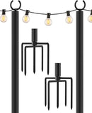 LAND·VOI Metal String Light Poles for Outside Hanging - Backyard, Garden, Patio, 1 Pack Lighting Stand with Adjustable Height for Outdoor Parties, Wedding, Extra-Long 5-Prong Claws, (9.6FT) FLP01B by GreenHaven Gardens