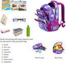 Cusangel Purple Mermaid 3pcs Set with Lunch Box Pencil Case,Multi Compartment Backpack, Dinosaur Backpack Chest Strap Side Pockets 16 Inch by TinyTreasures Baby Boutique