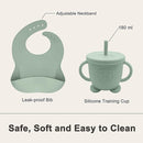 Silicone Baby Feeding Set | Baby Led Weaning Supplies Includes Suction Bowls and Divided Plates, Adjustable Bib, Baby Utensils Spoons and Forks,Cup | Baby Feeding Essentials (Light Green) by TinyTreasures Baby Boutique