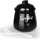 HAOTOP 12oz Sugar Bowl with Lid and Spoon,Ceramic Sugar Jar Sugar Dispenser Sugar Container Coffee Bar Accessories, Kitchen Countertop Canisters, Black by CozyNest Decor