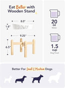 Ceramic Slow Feeder Dog Bowls Elevated for Small and Medium Breed with Wooden Stand, 1.5 Cups Dog Dishes to Slow Down Eating, Anti-Gulping Pet Feeding Dishes,White by CozyNest Decor