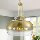 WUZUPS Gold Chandelier Rustic Farmhouse Industrial Round Ceiling Pendant LED Light Fixture with Gradient Glass Shade for Dining Room Kitchen Island Foyer Entryway, H 20.9" W 15.9", E26 Base by CozyNest Decor