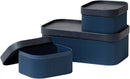 La Jolie Maison Fluted Cardboard Storage Baskets with Vegan Leather Lids, Sturdy Stackable Paper Boxes Decorative Tray, Basket Organizer Bins for Bathroom Bedroom Organizing, Navy Blue, Set of 3 by CozyNest Decor
