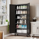 75" Tall Metal Kitchen Pantry Storage Cabinet, Freestanding Cupboard with 2 Doors and 5 Adjustable Shelves, Standing Storage for Kitchen, Bathroom, Garage, Dinning Room or Utility Room（Black） by CozyNest Decor