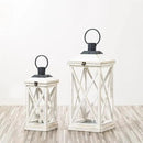 Glitzhome Mondern Farmhouse Wooden Lantern Hanging Decorative Candle Lantern for Outdoor & Indoor Wash White Set of 2 (No Glass) by CozyNest Decor
