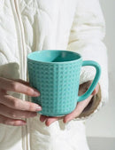 Ceramic Coffee Mugs 15 oz, Large Waffle Embossed Mug Set with Handle, Unique Coffee Cups for Latte, Cappuccino, Cocoa, Hot Tea, Mocha, Milk, Housewarming Wedding Present - Set of 4 (Turquoise) by CozyNest Decor