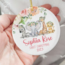 Unifury Personalized Baby First Christmas Ornament 2024, Keepsake for Babies First Christmas Tree, Holiday Decor for Celebrating Ceramic Babys 1st Christmas Ornament 2024, Safari Animal Floral by TinyTreasures Baby Boutique