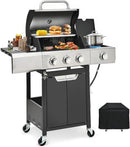 3-Burner Propane Gas Grill with Side Burner, 40,500 BTU Stainless Steel BBQ - Easy Assembly & Grease Management for Patio, Backyard, Camping (3+1Burner) by GreenHaven Gardens