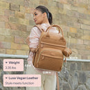 BabbleRoo Leather Diaper Bag Backpack - Baby Essentials Travel Baby Bag, Multi function, Waterproof, with Changing Pad, Stroller Straps & Pacifier Case – Unisex, Light Brown by TinyTreasures Baby Boutique