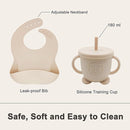 Silicone Baby Feeding Set | Baby Led Weaning Supplies Includes Suction Bowls and Divided Plates, Adjustable Bib, Baby Utensils Spoons and Forks,Cup | Baby Feeding Essentials (Beige) by TinyTreasures Baby Boutique