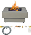 32.5-inch Fire Table with Natural Gas Conversion Kit, 50,000BTU Outdoor Modern Patio Fire Pit Table w/Square Burner Lid, Glass Rocks, Cover by GreenHaven Gardens