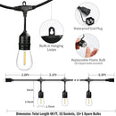 48FT Outdoor String Lights LED Heavy-Duty Waterproof Patio Lights with 16 Shatterproof Plastic 2200K Warm White Bulbs for Patio Gazebo Pergola Cafe Market Bistro by CozyNest Decor