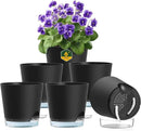 6 inch Self Watering Pots for Indoor Outdoor Plants, 6 Pack Flower Plant Pots with Drainage Holes and Clear Reservoirs, Visible Water Level, Plastic Planters with Wicking Rope, Black by CozyNest Decor