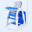 Costzon Baby High Chair, 3 in 1 Infant Table and Chair Set, Convertible Booster Seat with 3-Position Adjustable Feeding Tray, Adjustable Seat Back, 5-Point Harness (Blue) by TinyTreasures Baby Boutique