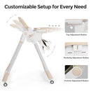 3-in-1 Foldable High Chair for Babies & Toddlers – Adjustable Height, Reclining Seat, 5-Point Safety Harness, Removable Tray, Lockable Wheels and Washable Cushion, Beige by TinyTreasures Baby Boutique