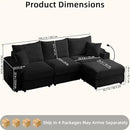Modular Sectional Sofa Couch, Plush Corduroy Fabric Sectional Couches for Living Room with USB Charging Ports, Phone Holders, and Multi-Functional Storage Armrests (Black, 3set+1ottoman) by CozyNest Decor