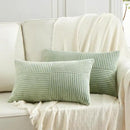 Fancy Homi 2 Packs Sage Green Long Lumbar Decorative Throw Pillow Covers 16x24 Inch for Couch Bed Sofa, Rustic Farmhouse Boho Home Decor, Soft Striped Corduroy Rectangle Accent Cushion Case 40x60 cm by CozyNest Decor