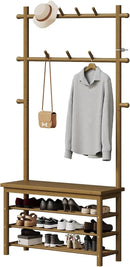 Bamboo Hall Tree with 13 Hook, 6-in-1 Entryway Bench with Coat Rack Freestanding, Coat Rack with Shoe Storage Bench Organizer for Mudroom, Bedroom, All-in-One Shoe Rack,Walnut by CozyNest Decor