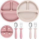 2 Pack Silicone Divided Baby Plates with Suction, 2 Pack Toddler Forks and Spoons Set, BPA Free, Baby Feeding Set for Toddler Utensils, Microwave and Dishwasher Safe by TinyTreasures Baby Boutique