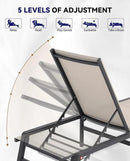 Aluminum Chaise Lounge Chair Outdoor, Foldable Patio Lounge Chair 2 Sets with Table Assemble-Free, Pool Lounge Chairs with 5 Adjustable Backrest, Outdoor Lounge Chairs for Outside Poolside Flaxen by GreenHaven Gardens