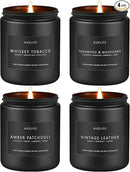 Scented Candles Set | Gifts for Men - 4Pack Masculine Candle, Soy Candles for Home Scented, Aromatherapy Gift for Dad Fathers Day, Home Fragrance of Whiskey Tobacco/Mahogany/Amber Patchouli/Leather by CozyNest Decor