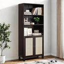 Tall Bookshelf, 5-Tier Book Shelf with 2 Rattan Doors, Freestanding Bookcase Display Shelves with Large Storage, Book Case for Living Room, Office, Study, Bedroom, 70.9 Inch by CozyNest Decor