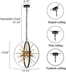 17.72'' Black Gold 8-Light Globe Sputnik Chandelier Modern Industrial Adjustable Hanging Ceiling Firework Pendant Light Fixture for Entryway Stairway Kitchen Dining Living Room Hallway by CozyNest Decor