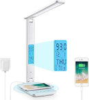Desk Lamp with Wireless Charger: USB Charging Port, Table Lamp with Clock, Desk Lamps for Home Office College Dorm Room Essentials by CozyNest Decor