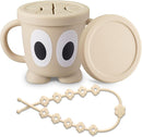 Silicone Snack Cups Food Container for Toddlers and Babies, Spill Proof Training Cup with Snack Cup Lid & Dust Proof Lid, Comes with a toy strap, Without BPA, Lead, or Phthalates (Beige) by TinyTreasures Baby Boutique