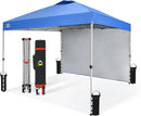 CROWN SHADES 10x10 Pop Up Canopy with 1 Side Wall - Beach Tent with One Push Setup - Outdoor Sun Shade for Events, Parties, Camping - Gazebo with STO-N-Go Cover Bag (Blue) by GreenHaven Gardens