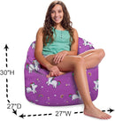 Posh Creations Structured Comfy Bean Bag Chair for Gaming, Reading, and Watching TV, Sonoma Lounge, Canvas - Unicorn and Rainbows on Purple by TinyTreasures Baby Boutique