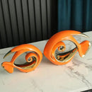 Orange Gold Ceramic Fish Figurines - Coastal Home Decor, Modern Ocean Centerpieces for Living Room, Dining Area, Bathroom, Office, Coffee Table, Beach House, Nautical, Seaside, Entrance, Shelf Display by CozyNest Decor