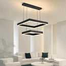 Modern Led Rectangle Chandelier for Dining Room, Dimmable Black Modern Chandelier with Remote, Adjustable Foyer Lighting Fixture by CozyNest Decor