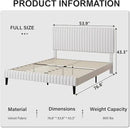 Full Size Bed Frame with Headboard, Velvet Upholstered Platform Bed with Vertical Channel Tufted Design, No Box Spring Required, Easy Assembly, White by CozyNest Decor