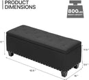MoNiBloom 42 Inch Long Ottoman with Storage, Black Linen Foot Stool Upholstered Foam Padded Rectangular Fabric Tufted Bench Footrest for Living Room Bedroom Entry with 300 Lbs Capacity by CozyNest Decor