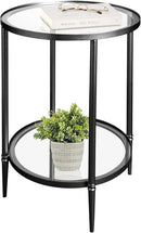 2 Tier Round Side Table, Black End Table with Glass Top, Modern Metal Clear Coffee Table，Small Accent Table for Living Room, Bedroom, 18" x 18" x 24" by CozyNest Decor