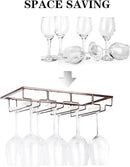 Wine Glass Rack Under Cabinet - Stemware Holder Metal Wine Glass Organizer Glasses Storage Hanger for Bar Kitchen Brown 4 Rows by CozyNest Decor