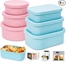 Nesting 100% Silicone Food Storage Containers with Lid & Measuring Line, 6 Pack, Leakproof Stackable Silicone Containers for Food Lunch Snack, Microwave Freezer Dishwasher Safe, Light Blue/Pink by TinyTreasures Baby Boutique