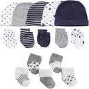 Newborn Baby Boy Girl Caps Mittens Socks Set Cotton Baby Essentials Accessories (Hats+Gloves+Socks) by TinyTreasures Baby Boutique