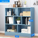 IOTXY Open Shelf Low Bookcase - Wooden 3-Tier Floor Standing Display Cabinet Organizer with Base, 7 Cubes Short Horizontal Bookshelf in Bright Blue by CozyNest Decor