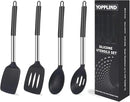 Silicone Kitchen Cooking Utensils Set 5-Piece BPA-Free Heat-Resistant Non-Stick & Dishwasher-Safe, with Slotted/Solid Spoons & Spatulas for Frying,Draining – Includes Multi-Purpose Serving Hook(Black) by CozyNest Decor