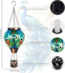 Peacock Hot Air Balloon Solar Lantern with Flickering Flame,Glass Hanging Solar Lanterns Outdoor Waterproof,Hot Air Balloon Decorative Lights for Patio Porch Yard Decor,Peacock Gifts for Women by GreenHaven Gardens
