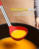 Silicone Pasta Fork and Ladle Spoon Set, Large Non Stick Kitchen Utensils for Cooking,Stirring,Serving Spaghetti, Soup, Sauce (RED) by CozyNest Decor