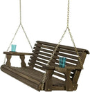 Amish Casual 4 Foot Roll Back Porch Swing with Cup Holders in Dark Walnut Stain - Amish Made in The USA from Treated Pine Heavy Duty 700 Lb. Weight Capacity by GreenHaven Gardens